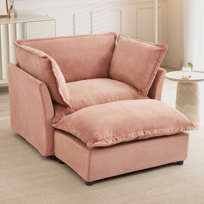 Lycvki 47" Modern Armchair Sofa Chair with Movable Ottoman and Soft Pillows