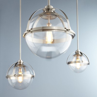 Satin Nickel 20" Globe Pendant Light with Clear Glass Shade