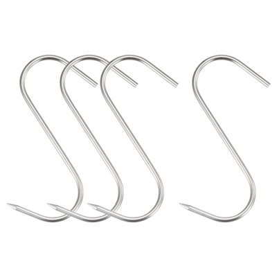 Unique Bargains Stainless Steel S-Shaped Utility Fish Beef Hanging Meat Hook 4 Pcs