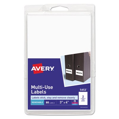 Avery Removable Multi-Use Labels, Inkjet/Laser Printers, 3 x 4, White, 2/Sheet, 40 Sheets/Pack, (5453)