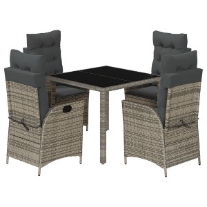 vidaXL Patio Dining Set with Cushions Outdoor Garden Furniture Poly Rattan - Gray 35.4" Table Length 4 Piece - 1 of 4