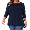 Women's Plus Size Crew Neck Front Tucks Detail Long Sleeve Solid Casual Basic Tunic Blouse - Agnes Orinda - 2 of 4