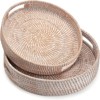 BRINJOY 11.8" Round White Woven Tray - Handmade Rattan Coffee Table Decor with Handles - 3 of 4