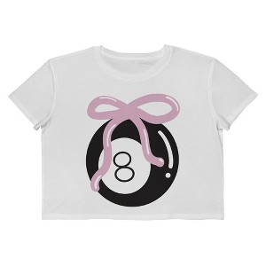 Rerun Island Women's 8 Ball Bow Short Sleeve Graphic Cotton Cropped Loose T-shirt - Bright White L - 1 of 4
