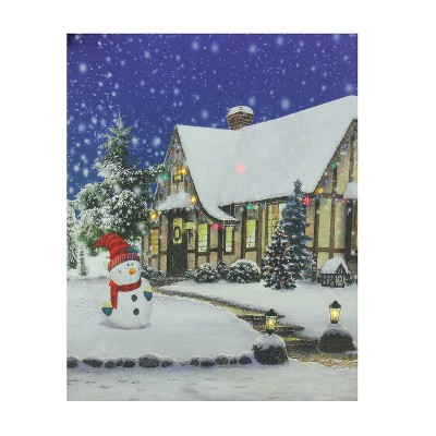 Northlight LED Lighted Christmas Snowman with Decorated Home Canvas Wall Art 19.75" x 23.5"