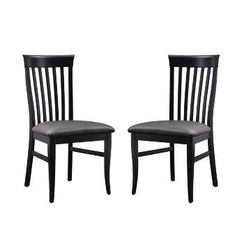 Set of 2 Smythe Slat Back Faux Leather Dining Chairs Chairs Black - Linon
