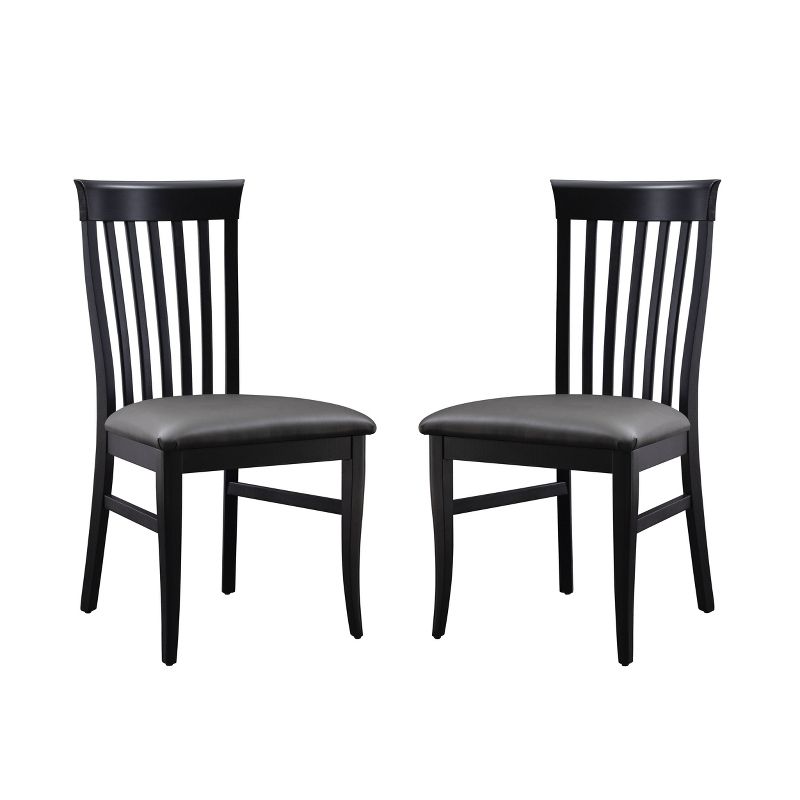 Set of 2 Smythe Slat Back Faux Leather Dining Chairs Chairs Black - Linon, 1 of 14