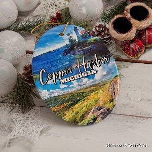 Scenic Copper Harbor Mountain Town Ornament, Michigan Lakeside Christmas Gift and Souvenir | OrnamentallyYou - 1 of 4