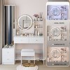 Full Body Mirror Cabinet + Vanity Table Set with Round LED Mirror and Cushioned Stool–The Pop Home - 2 of 4