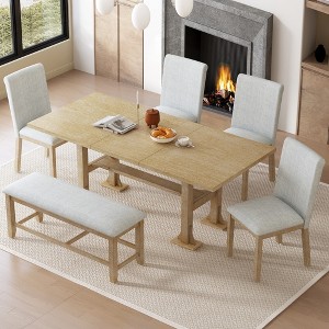 6-Piece Dining Set with Extendable Table, 4 Upholstered Chairs and Bench - 1 of 4