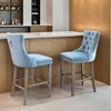 Counter Height Bar Stools Set of 2, Velvet Upholstered Dining Chairs with Nailhead Trim, Wooden Legs, Button Tufted Decor - Leovsnove - 2 of 4
