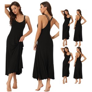 INSPIRE CHIC Women's 2 Pcs Sleeveless Backless Full Slip Camisole Midi Nightgowns - 1 of 4
