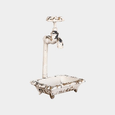Vintage Industrial Faucet Design Candlestick, Rustic Style, 5.7'' Length Tray, Weathered White Finish, Indoor and Outdoor Decor, 1pc