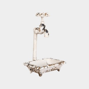 Vintage Industrial Faucet Design Candlestick, Rustic Style, 5.7'' Length Tray, Weathered White Finish, Indoor and Outdoor Decor, 1pc - 1 of 4