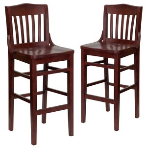Flash Furniture 2 Pack HERCULES Series School House Back Mahogany Wood Restaurant Barstool - 1 of 1