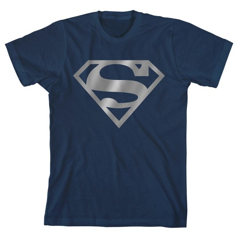 Superman Metallic Silver Logo Boy's Navy Blue T-shirt-medium : Target