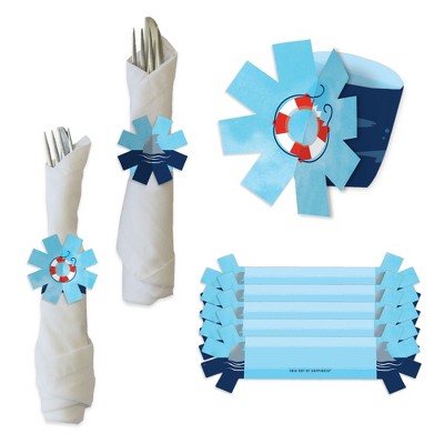 Big Dot of Happiness Shark Zone - Jawsome Shark Party or Birthday Party Paper Napkin Holder - Napkin Rings - Set of 24