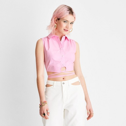 Women's Collared Wrap Around Waist Tie Cropped Top - Future Collective™ with Alani Noelle - image 1 of 3