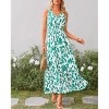 Womens Summer Dress V Neck Elastic Waist Sleeveless Floral Elegant Casual Maxi Dress - 3 of 4
