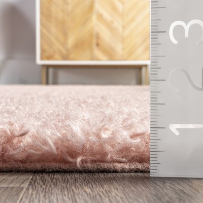 Easy-Care Reversible Pink Shaggy Sheepskin Synthetic Rug 3' x 5'