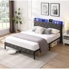 77.80"King Bed Frame with Storage Headboard, Charging Station and LED Lights, Upholstered Platform Bed with Heavy Metal Slats, No Box Spring Needed, Noise Free, Easy Assembly, Dark Gray - 3 of 4