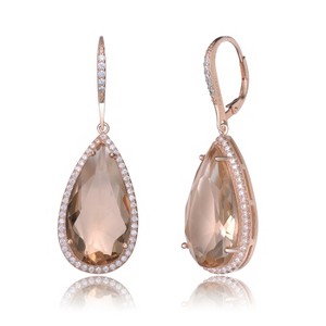 Guili Sterling Silver Rose Gold Plated Clear Cubic Zirconia Drop Earrings in Tear Drop Shape, A Stylish and Elegant Addition to Your Collection - 1 of 3