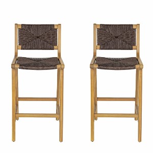 Christopher Knight Home Karolyn Outdoor Rustic Acacia Wood and Rattan Armless Bar Stools (Set of 2) - 1 of 4