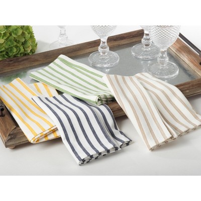 Navy Blue and White Cotton Striped Table Napkins Set of 4