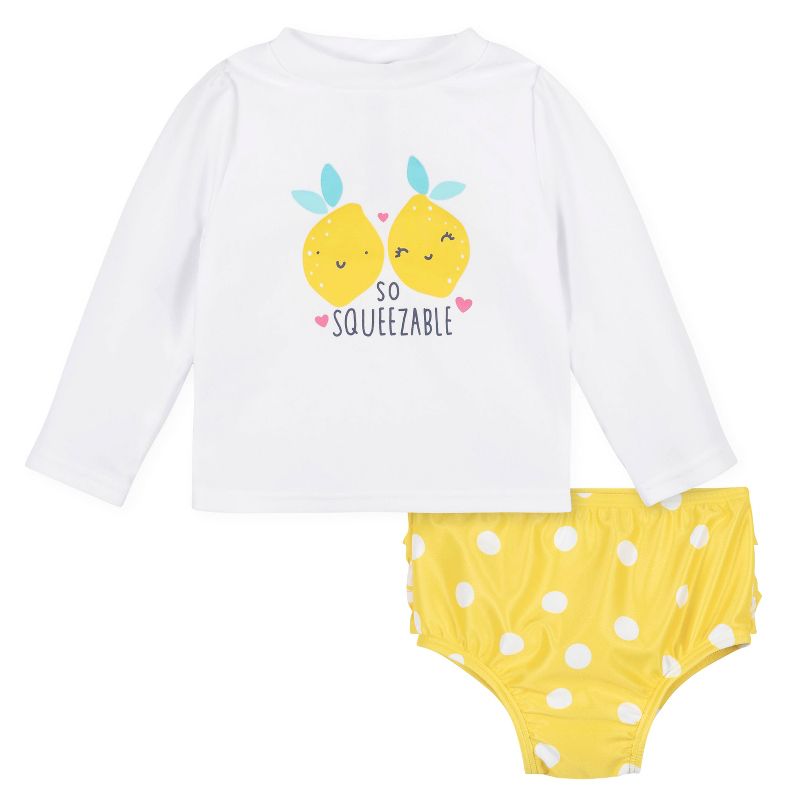 Gerber Baby & Toddler Girls' Two-Piece Swim Briefs and Long Sleeve Rash Guard Set, 1 of 11