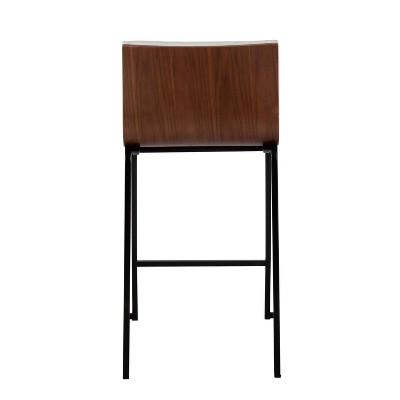Set of 2 Cream and Walnut Swivel Counter Stools with Black Metal Base