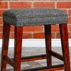 24" Backless Counter Stool with Tweed Seat and Brass Nail Heads, Solid Hardwood Frame with Metal Foot Plates - 4 of 4