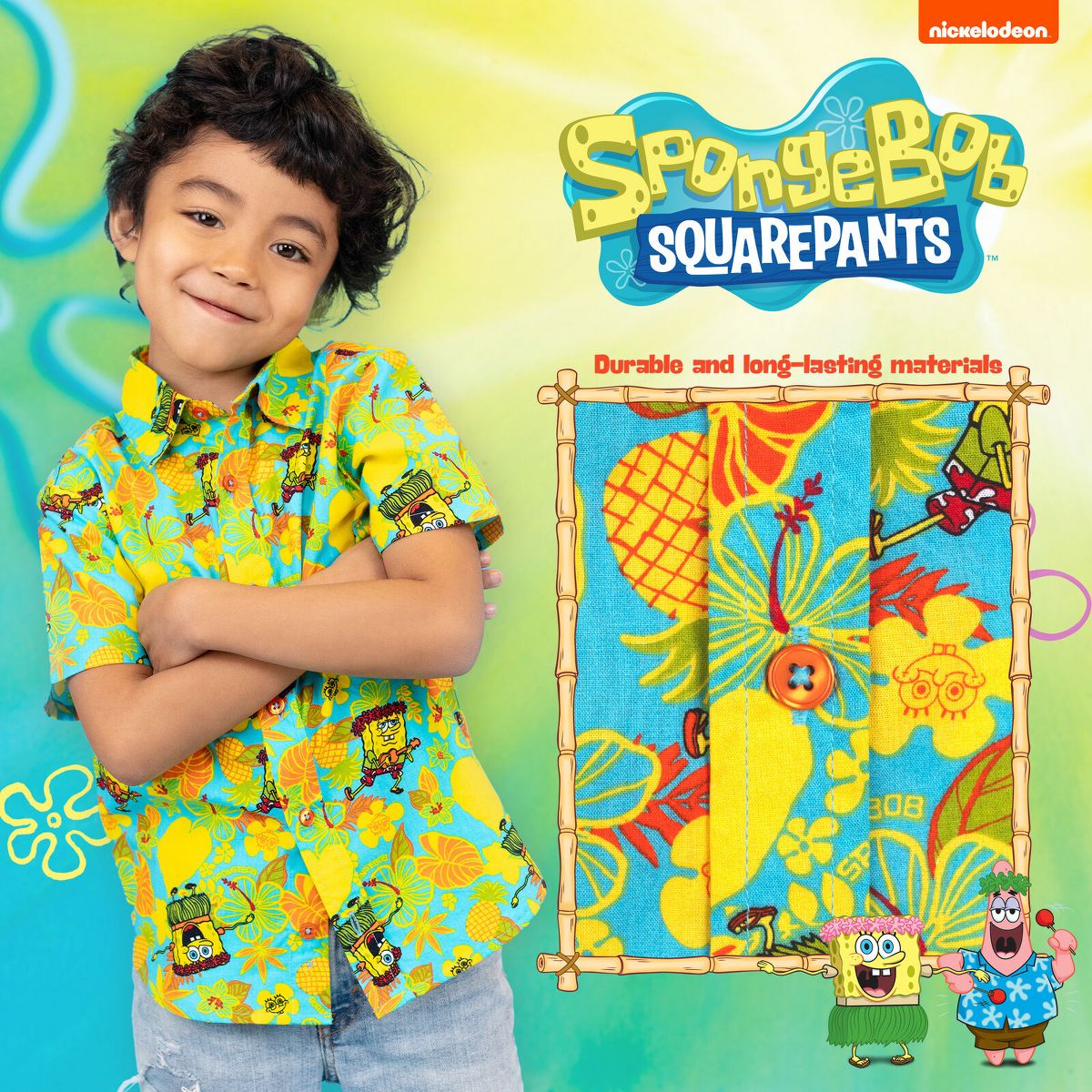 Nickelodeon SpongeBob SquarePants Hawaiian Matching Family Hawaiian Button Down Shirt Little Kid to Big Kid - thumbnail 3