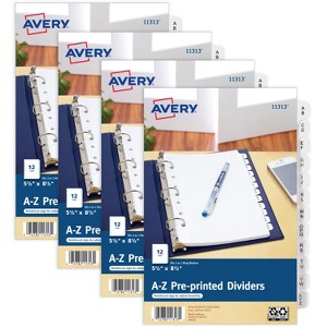 Avery A-Z Mini Dividers for 3 Ring Binders, 12 Tabs per Set, 8.5" x 5.5", Pre-printed Tabs, 4 Binder Divider Sets (43131) - 1 of 4