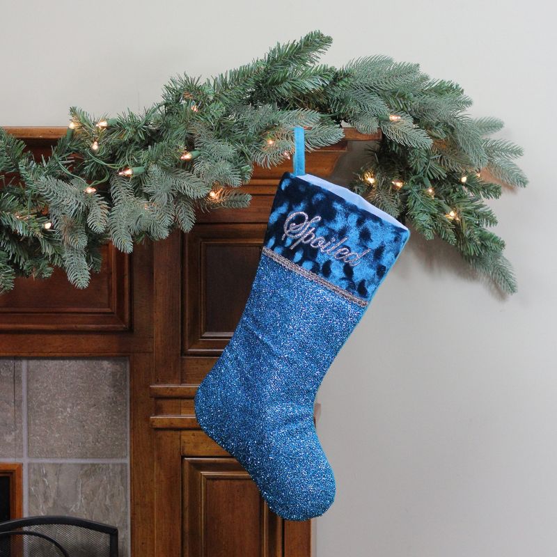 Northlight 18" Metallic Blue and Silver Embroidered 'Spoiled' Christmas Stocking, 2 of 3