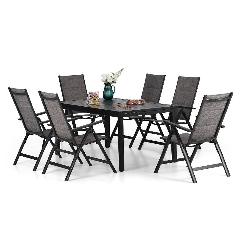 7pc Outdoor Dining Set with 7 Position Folding Chairs with Expandable Metal Table - Captiva Designs, 2 of 17