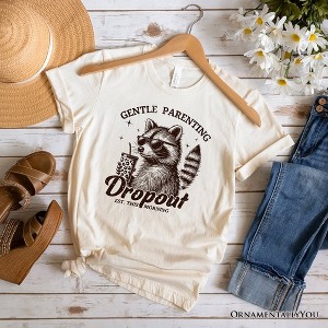 Gentle Parenting Dropout Raccoon T-Shirt, Tired Parent Humor Retro White and Natural Mom Tee| OrnamentallyYou - 1 of 4