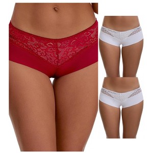 INSPIRE CHIC Women's Lace Ice Silk Hollow Out Mid Rise Comfort Boyshorts  Briefs 3 Packs - 1 of 4