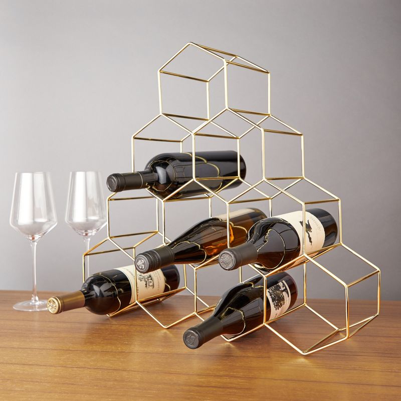 Viski Geo Gold Bottle Wine Rack, Honeycomb Design, 4 of 9