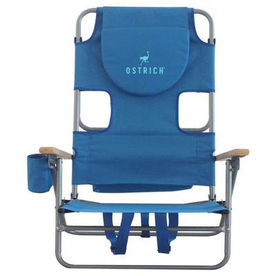 Blue Aluminum Folding Camping Chair with Armrests and Cup Holder
