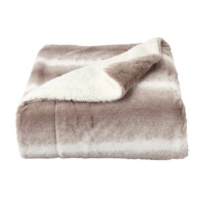 Hastings Home Faux Fur Throw Blanket With Sherpa Back - Cream Beige