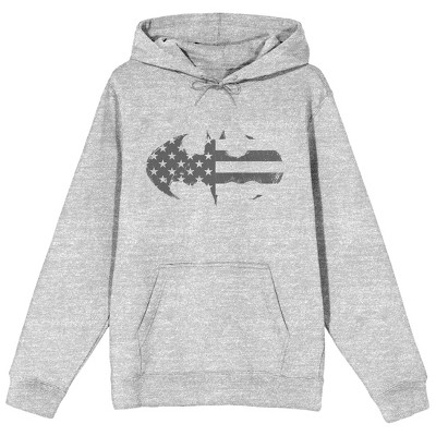 DC Comic Book Batman American Flag Logo Men's Heather Grey Hoodie-S