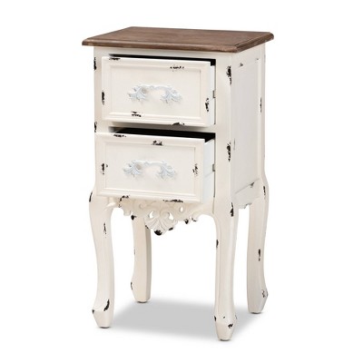 Walnut Brown & Antique White 2-Drawer Mid-Century Nightstand