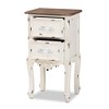 Levron Two-Tone and Antique Wood 2 Drawer Nightstand Walnut Brown/Antique White - Baxton Studio: Bedside Storage Table - 3 of 4