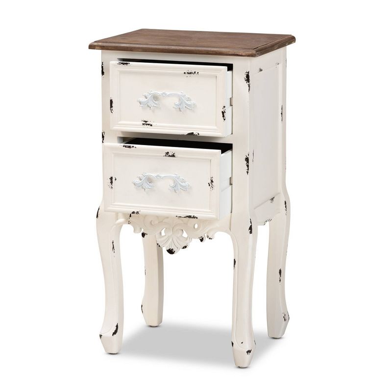 Levron Two-Tone and Antique Wood 2 Drawer Nightstand Walnut Brown/Antique White - Baxton Studio, 4 of 13