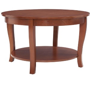 Gulches Traditional Round Coffee Table - 2-Tier Open Storage Shelf, Center Accent Table for Living Room Bedroom Small Spaces - 1 of 3