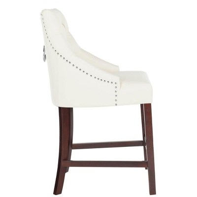 Eleni Transitional White Leather Wingback Counter Stool with Chrome Details