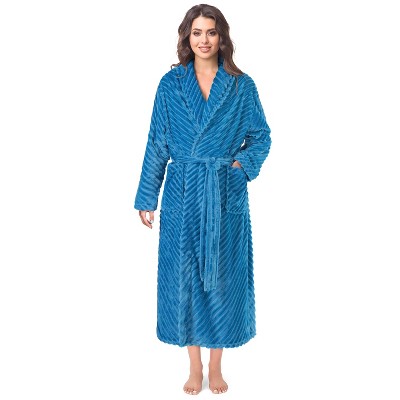PAVILIA Super Soft Womens Robe, Fluffy Plush Fuzzy Cozy House Shower Bathrobe, Ribbed Striped Warm Fleece Long Robe for Women