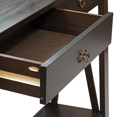 Sunnydaze Dark Brown Pine Wood Console Table with Drawers and Shelf