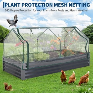 Large Oval Galvanized Raised Garden Bed Kit with Cover Zippered Screen Doors,Open Base Design,Thick Steel,Planter Box for Vegetables,Flowers - 1 of 4