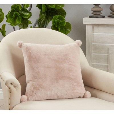 18" Blush Faux Rabbit Fur Square Throw Pillow